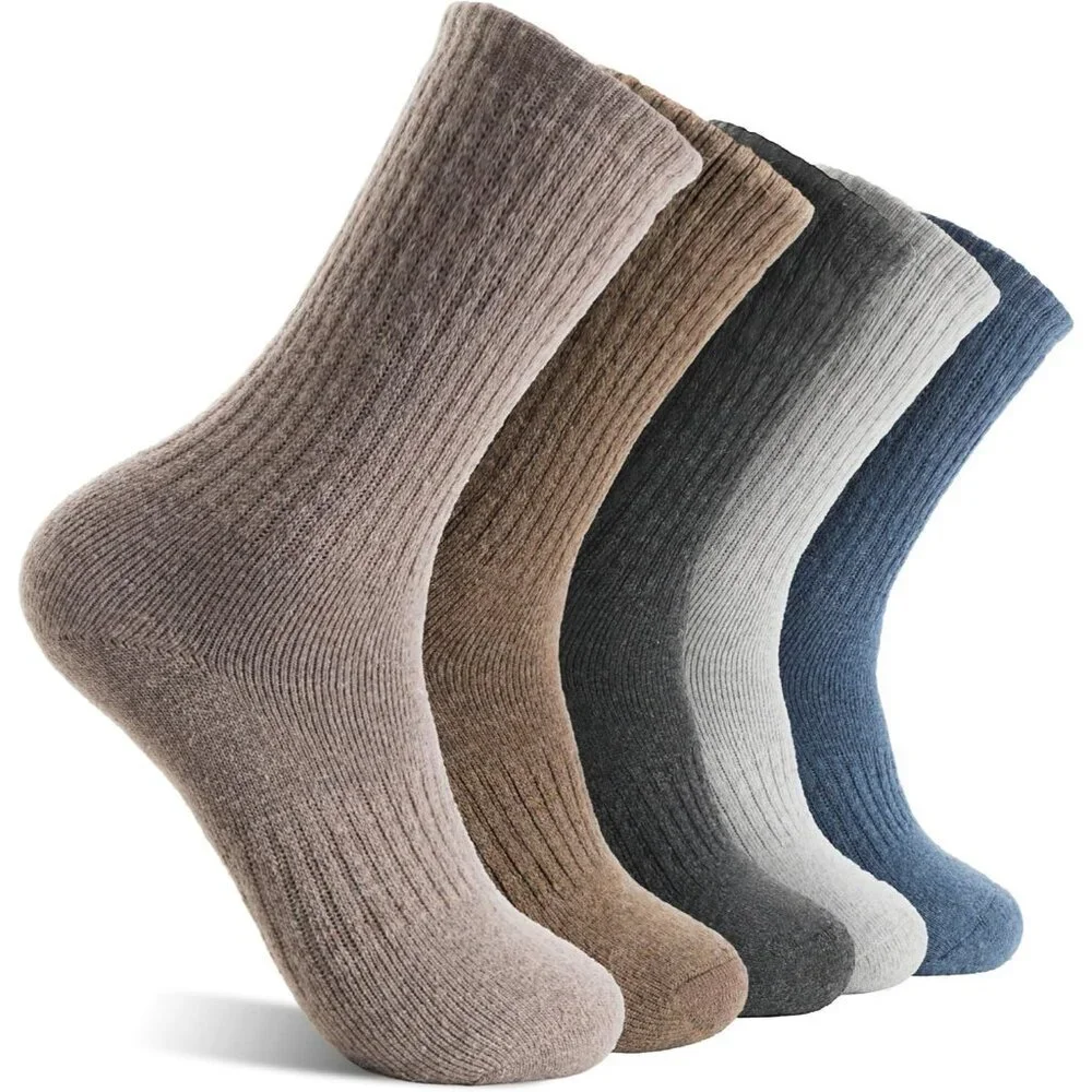 5 Pairs Women Merino Wool Socks Hiking Warm Winter Thick Thermal Crew Dark Grey